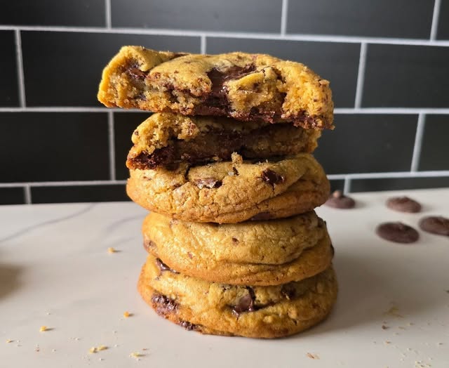A stack of chocolate chip cookies